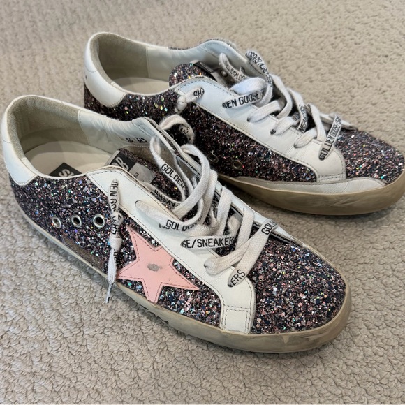 Golden Goose Shoes - Golden Goose Glitter Low-Top Sneakers with Pink Star